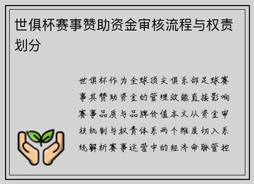 世俱杯赛事赞助资金审核流程与权责划分