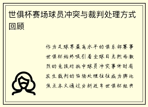 世俱杯赛场球员冲突与裁判处理方式回顾