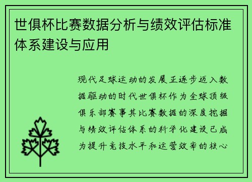 世俱杯比赛数据分析与绩效评估标准体系建设与应用